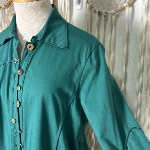 Neon Buddha Teal Long Sleeve Button Down Cotton Blend Shirt Jacket Size Large - Picture 2 of 8